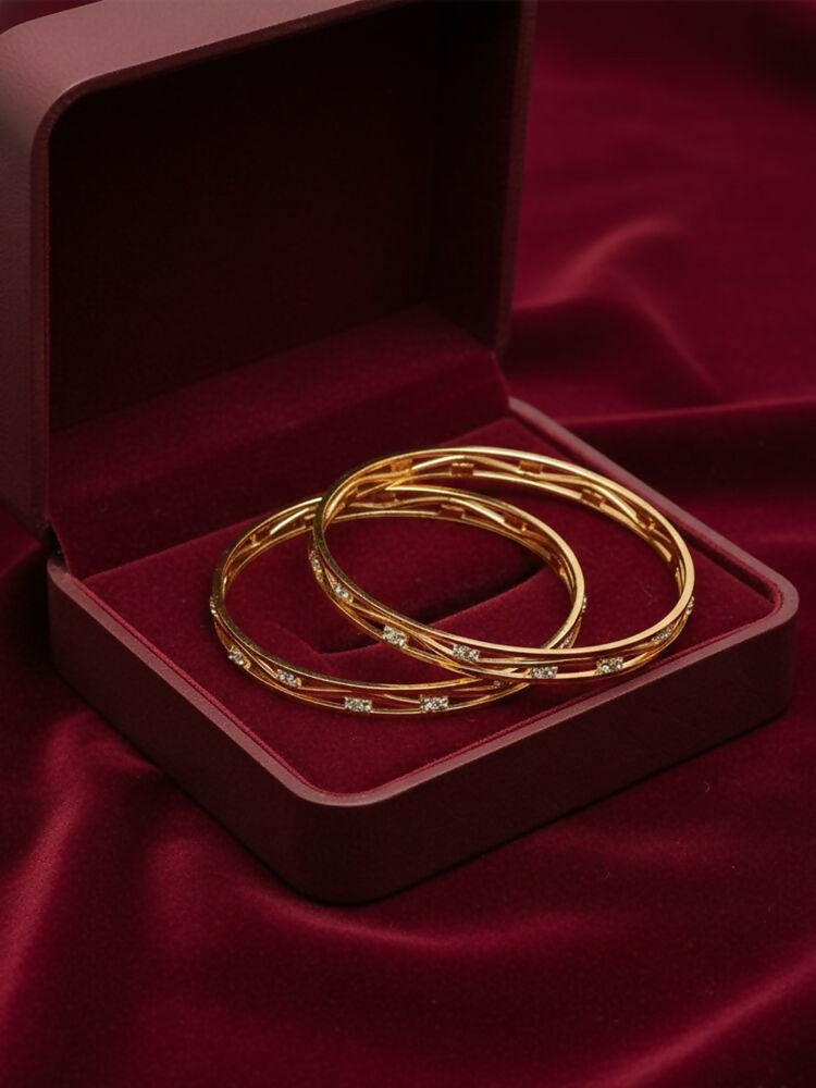 NVR Women Set of 2 Gold Plated CZ Stone Bangle
