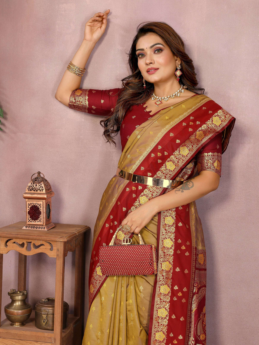 Aastha Fashion Mustard Kalamkari Silk Zari Woven Saree
