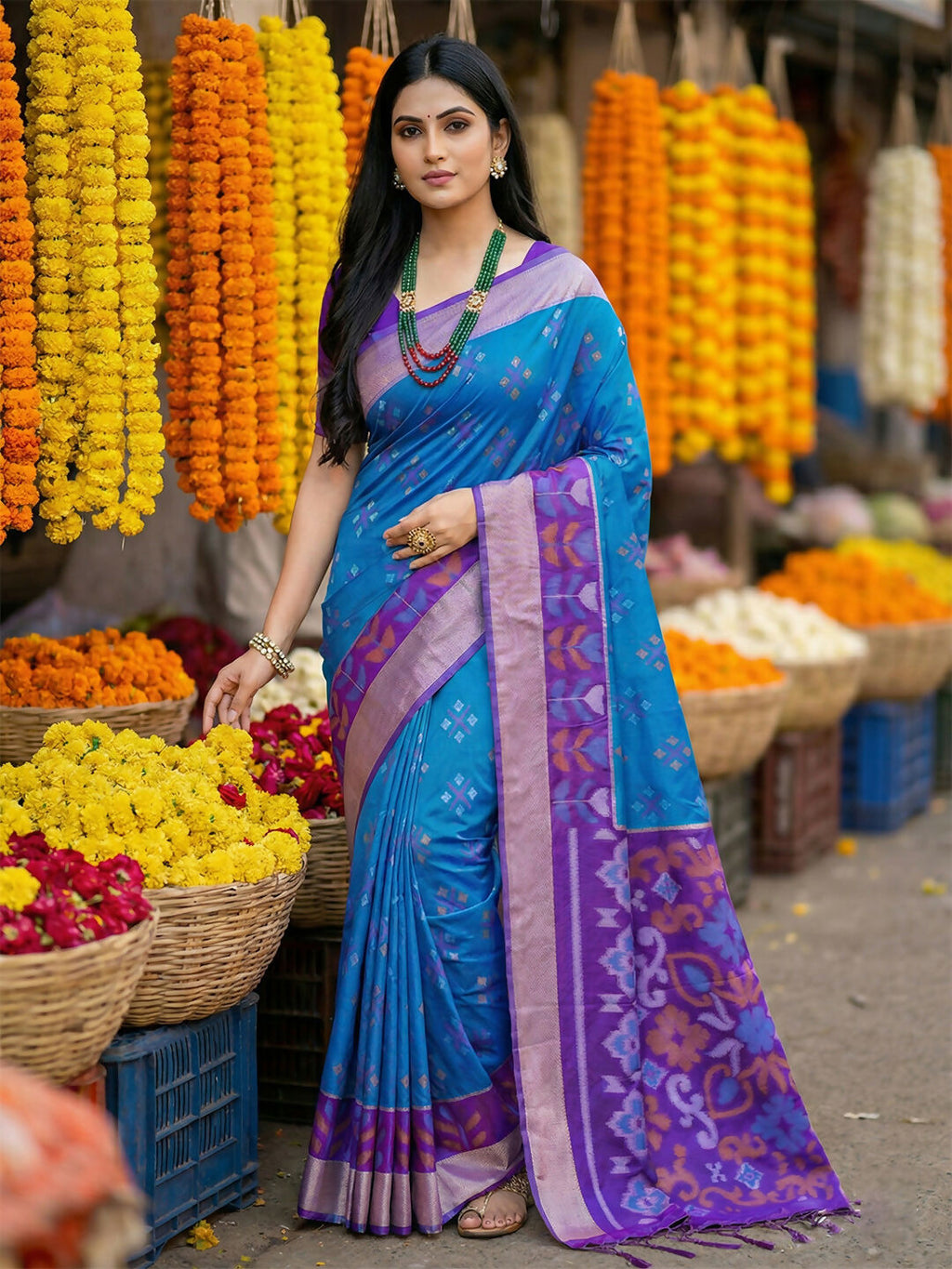 Shree Shyam Fashion Blue Pochampally Silk Saree