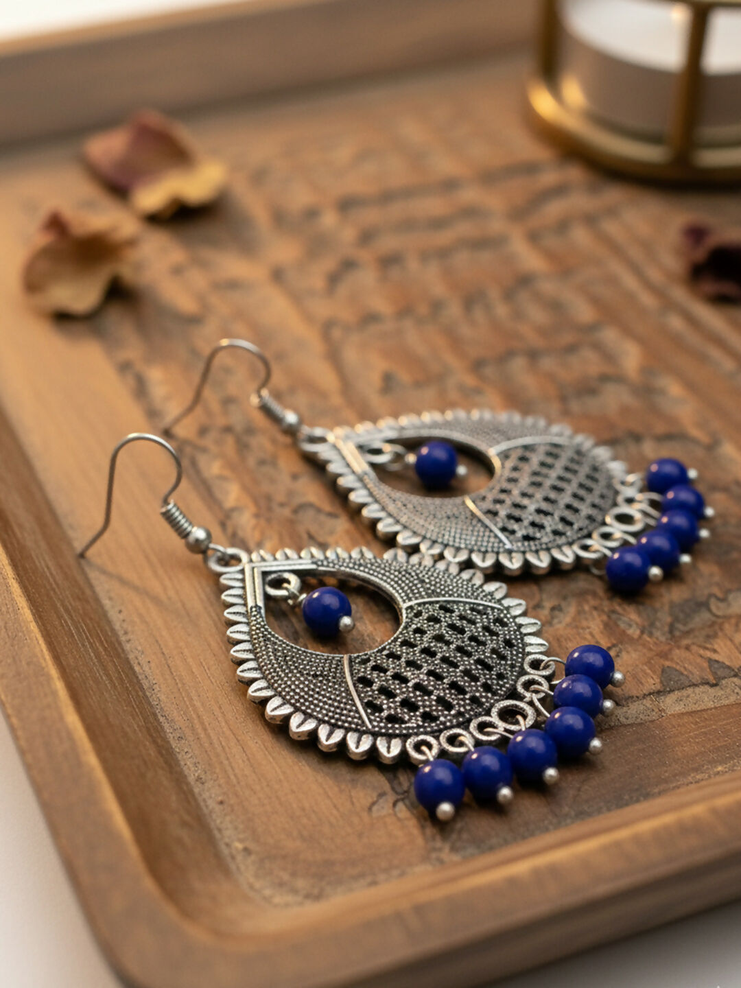 NVR Women German Silver Oxidised Chandbali Earrings