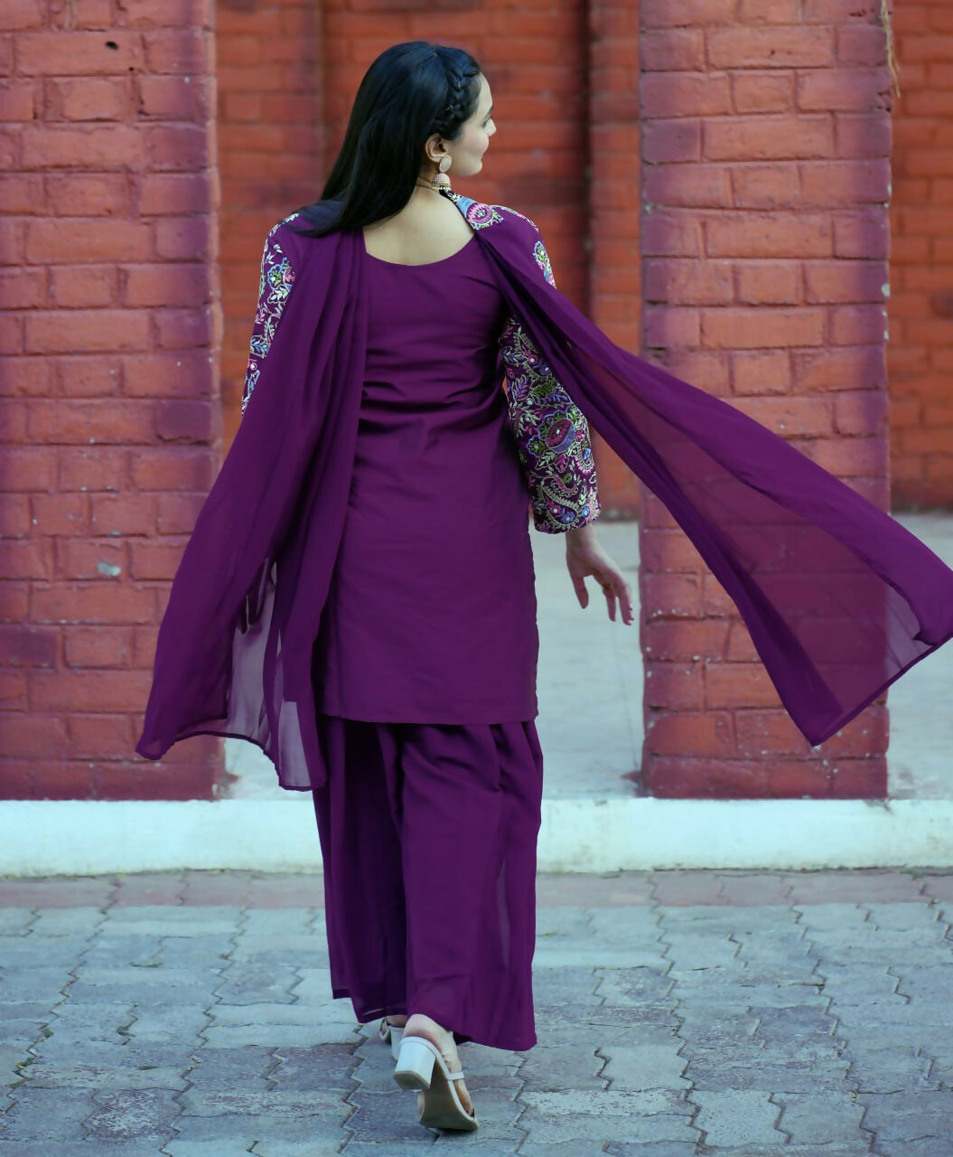 Teeya Creation Wine Color Tapeta Silk Embroidery Work Party Wear Palazzo Set