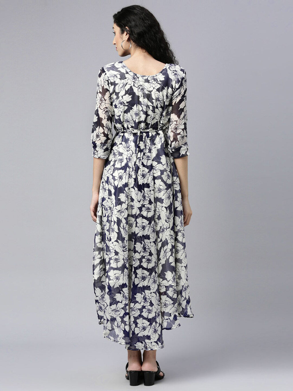 Souchii Floral Printed Chiffon Empire Midi Dress