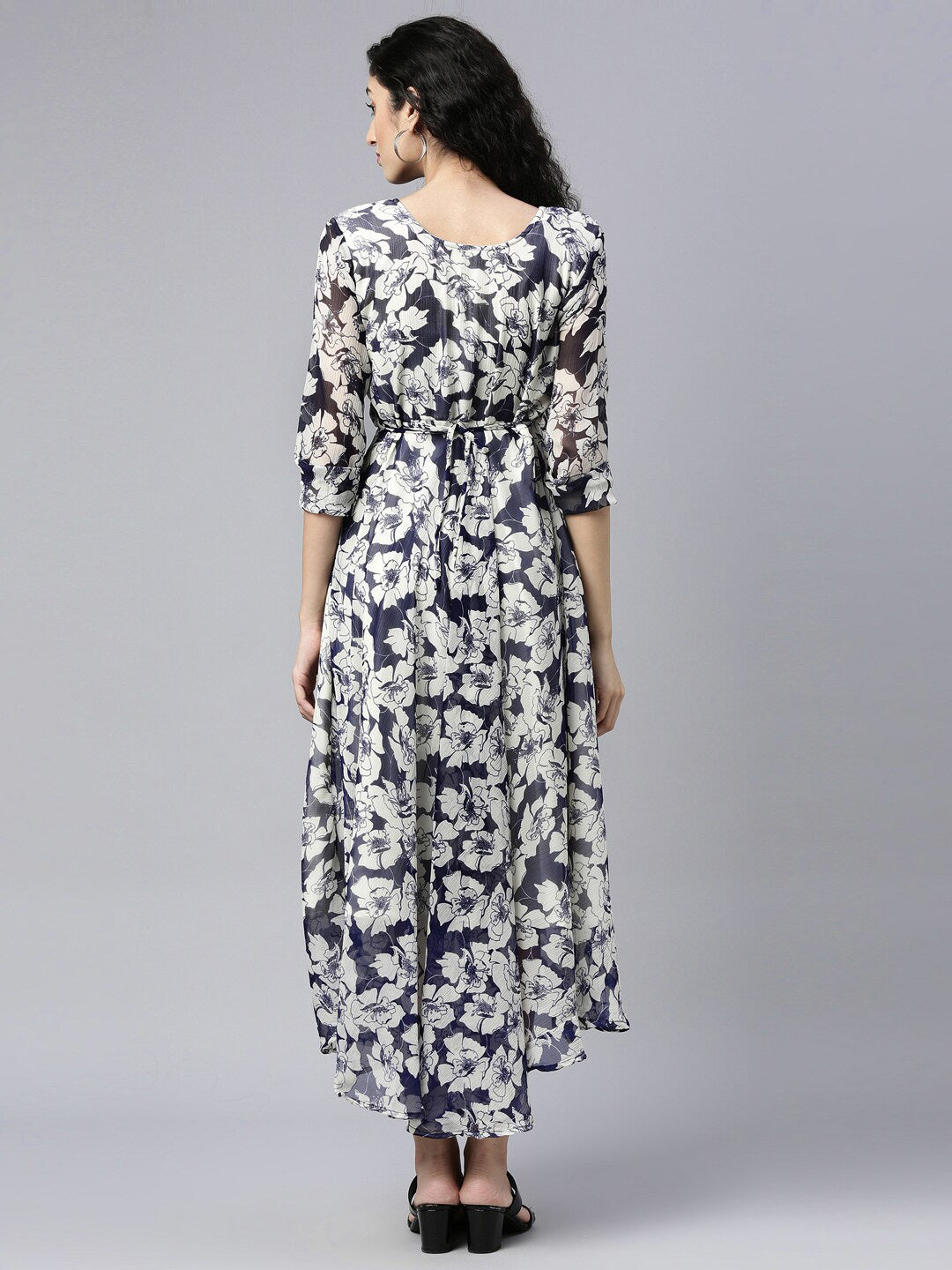Souchii Floral Printed Chiffon Empire Midi Dress
