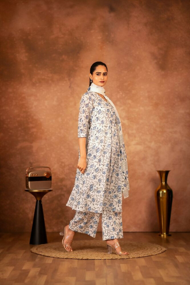 Joban Fashion Blue Hand Block Printed Cotton Suit Set