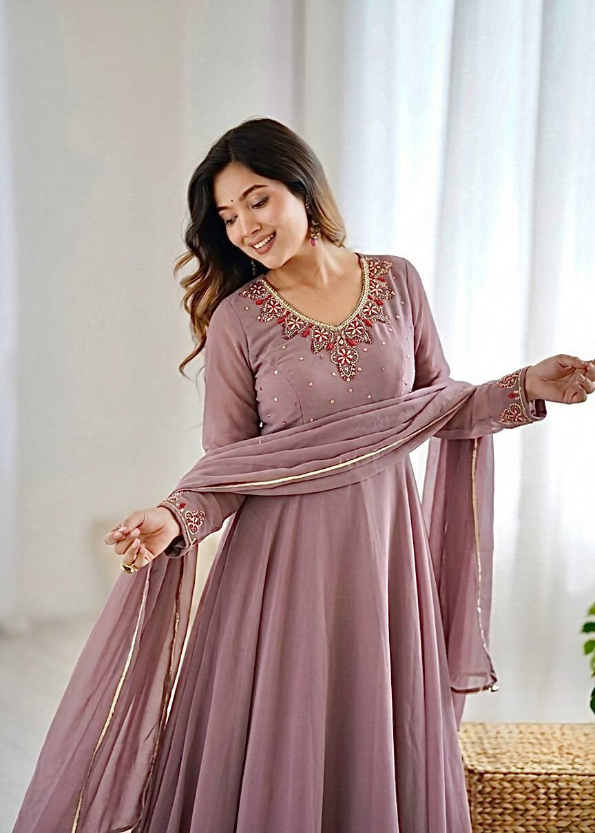 Teeya Creation Womens New Fancy Fox Georgette Heavy Quality Fabric With Handwork Gown Set