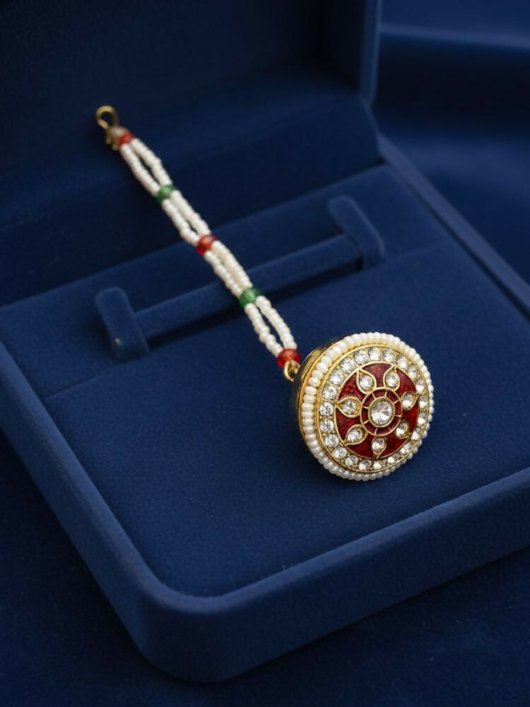 NVR Women Gold Plated CZ Stone Borla Maang Tikka