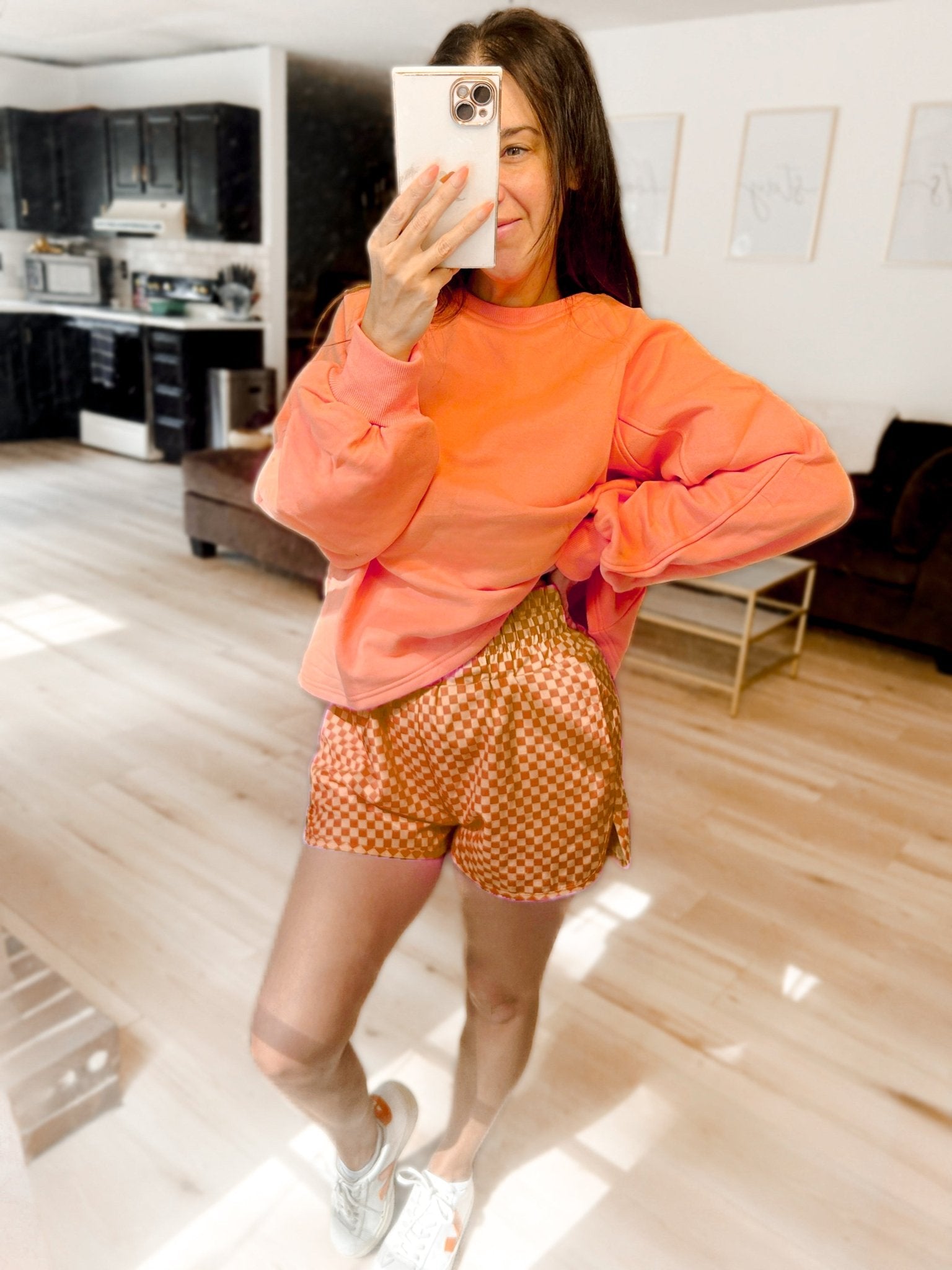 Checkered Tummy Control Athletic Shorts with Pockets
