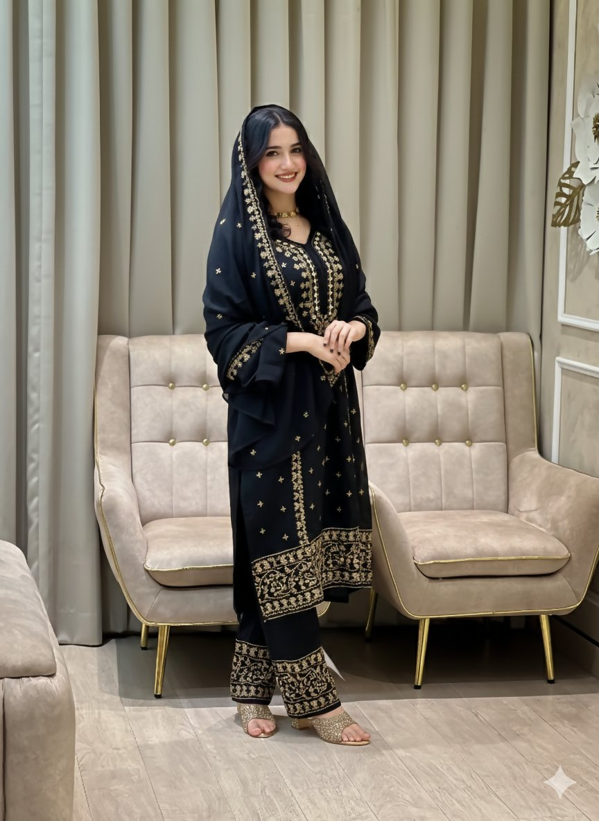 Teeya Creation Black Color Faux Georgette Embroidery Work Party Wear Salwar Suit