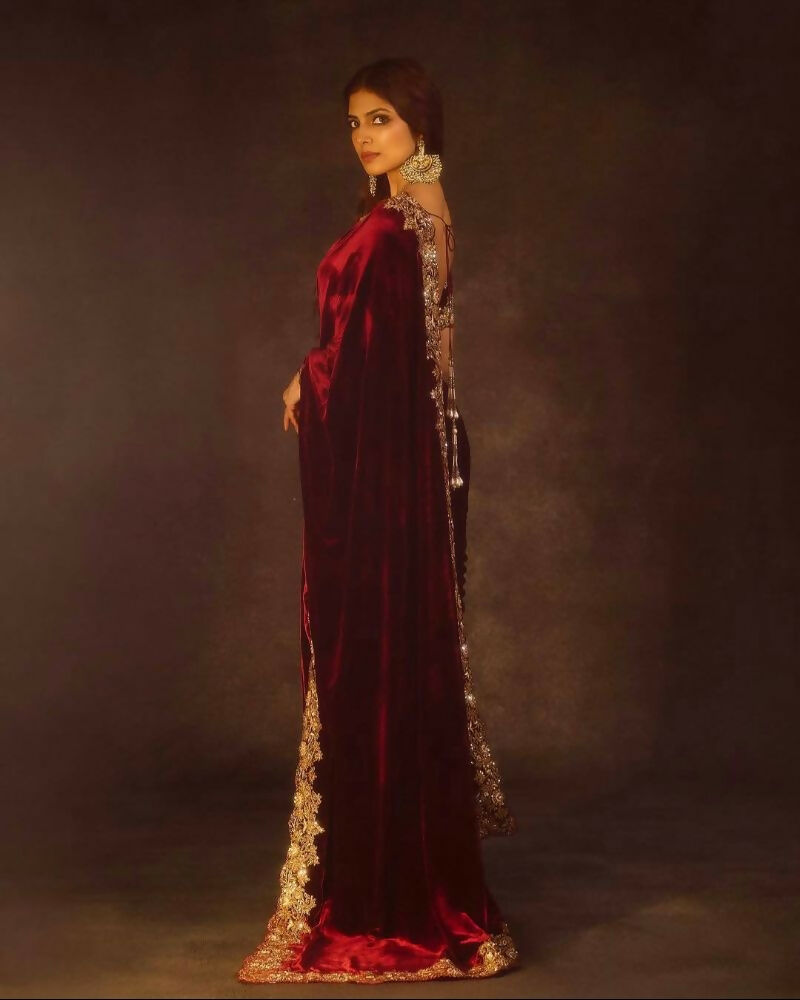 Joban Fashion Maroon 9000 Velvet Party Wear Sarees