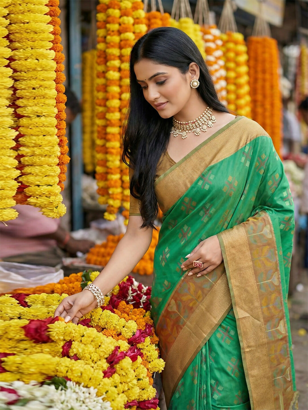 Shree Shyam Fashion Green Pochampally Silk Saree