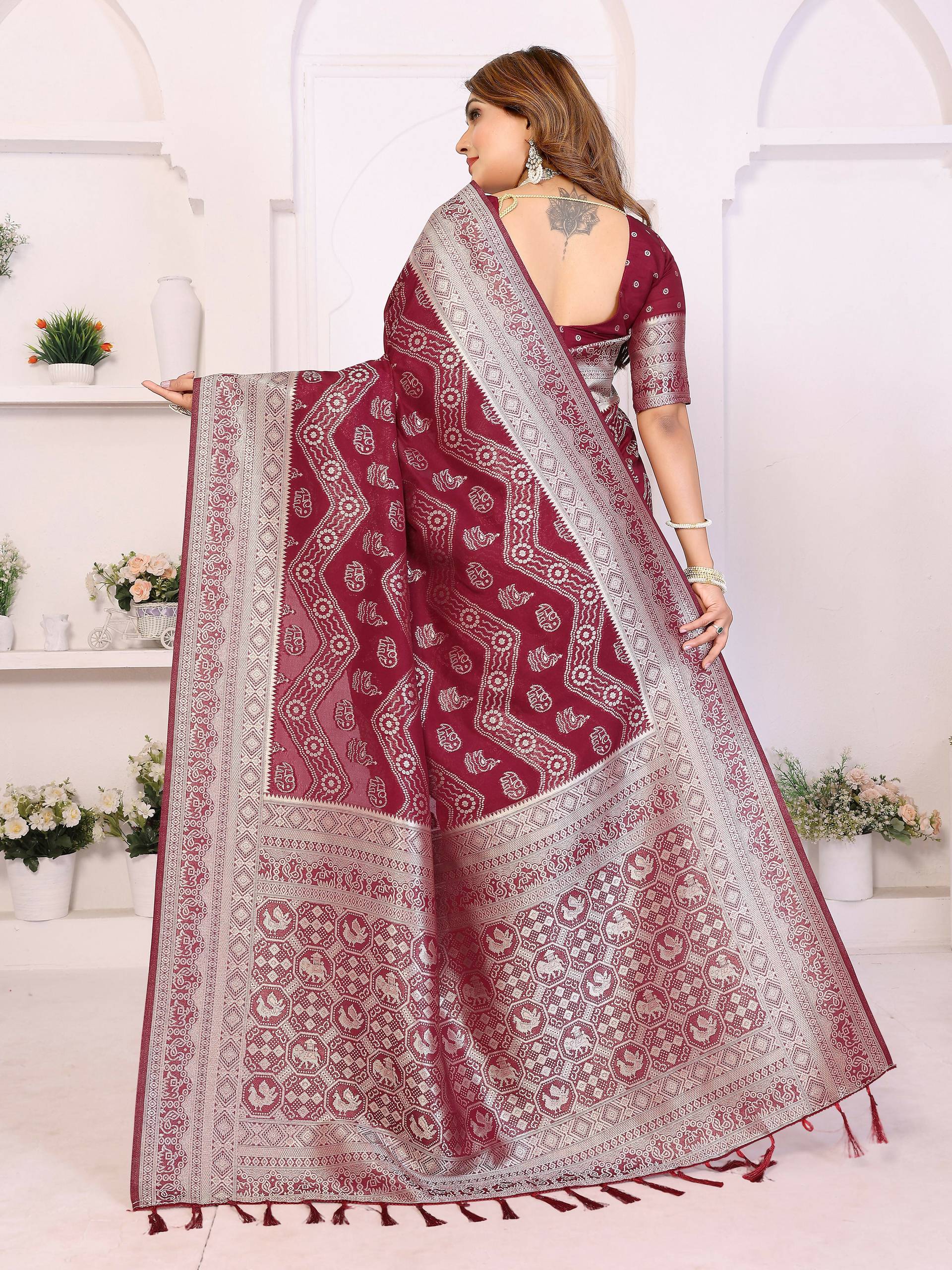 Aastha Fashion Maroon Georgette Silk Leheriya With Elegant Zari Weaving Saree