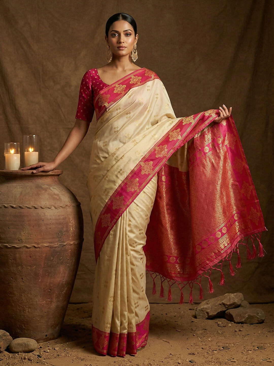 Shree Shyam Fashion Cream Soft Silk Saree