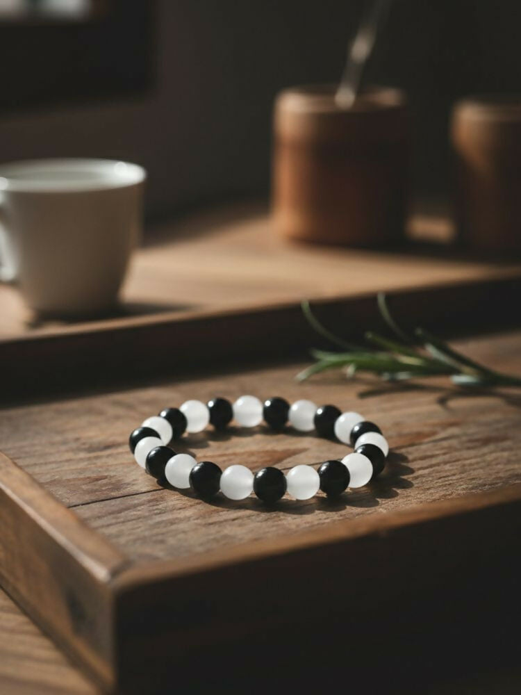 NVR Black & White Beaded Bracelet for Men & Women