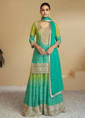 Anaita Green Digital print with Embroidered Silk Stitched Plazo Suit