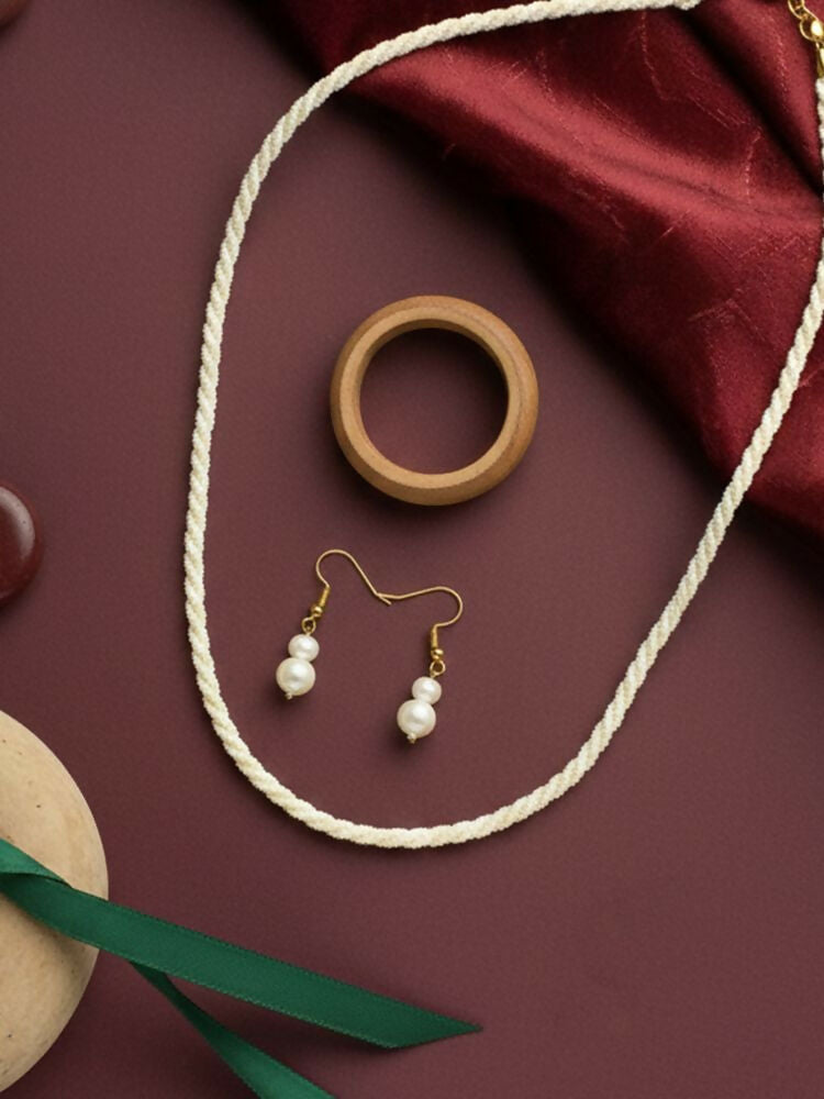 NVR Women Gold Plated White Pearl Necklace With Earrings