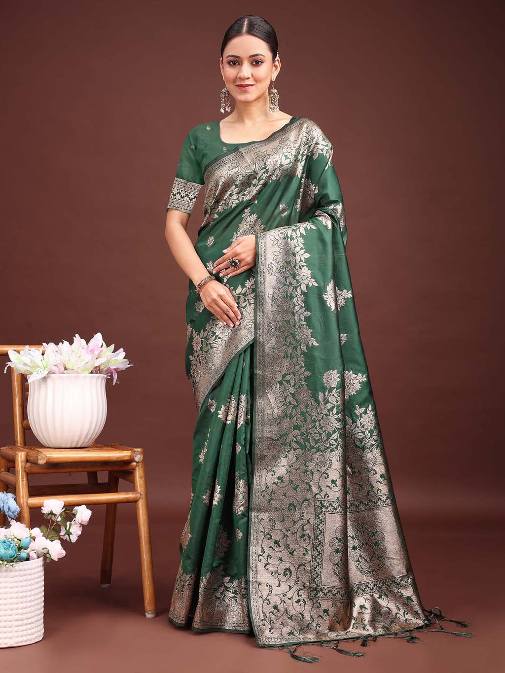 Anaita D Green Banarasi Silk Woven Work Saree With Blouse