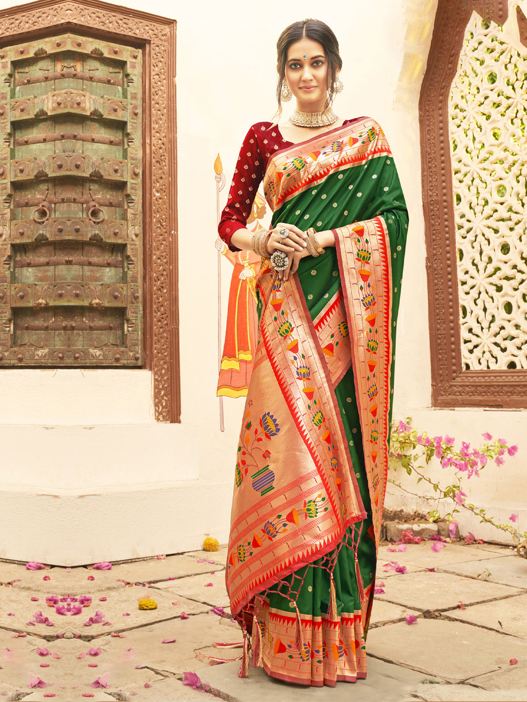 Anaita D Green Silk Saree With Blouse Piece
