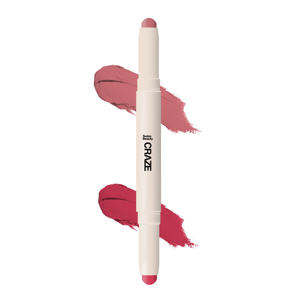 Swiss Beauty CRAZE Duo 2 In 1 Satin Matte Finish Lipstick Non-Transfer Lip Colour - 04 Terrafic Pink