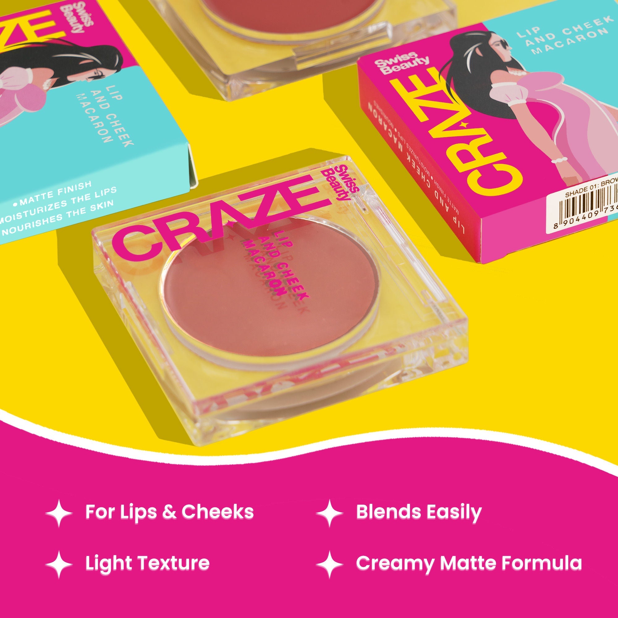 Swiss Beauty CRAZE Lip & Cheek Macaron With Vitamin E And Olive Oil - 02 Macron