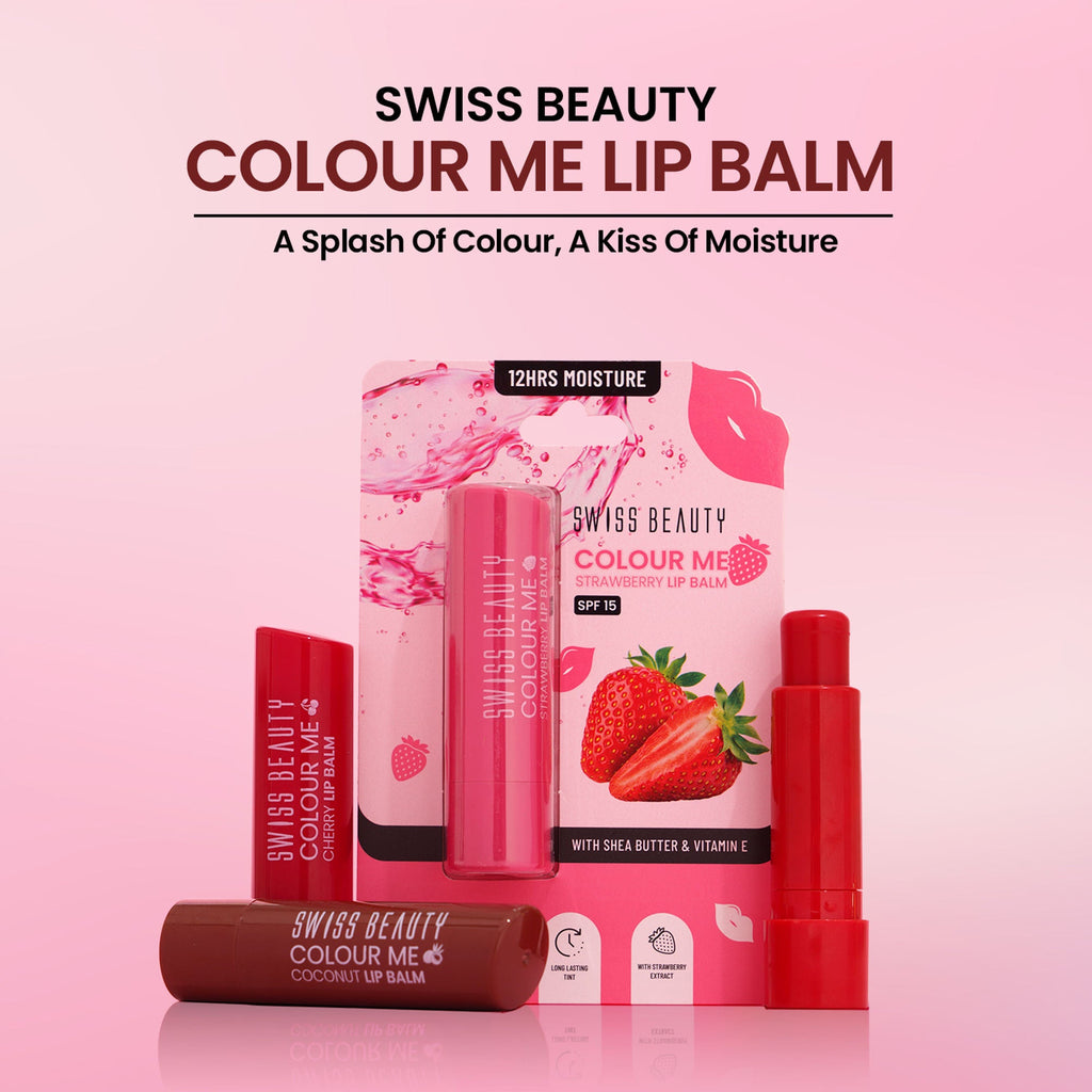 Swiss Beauty Colour Me Tinted Lip Balm For Dry With SPF 15 , Shea Butter and Vitamin E - Coconut Blast