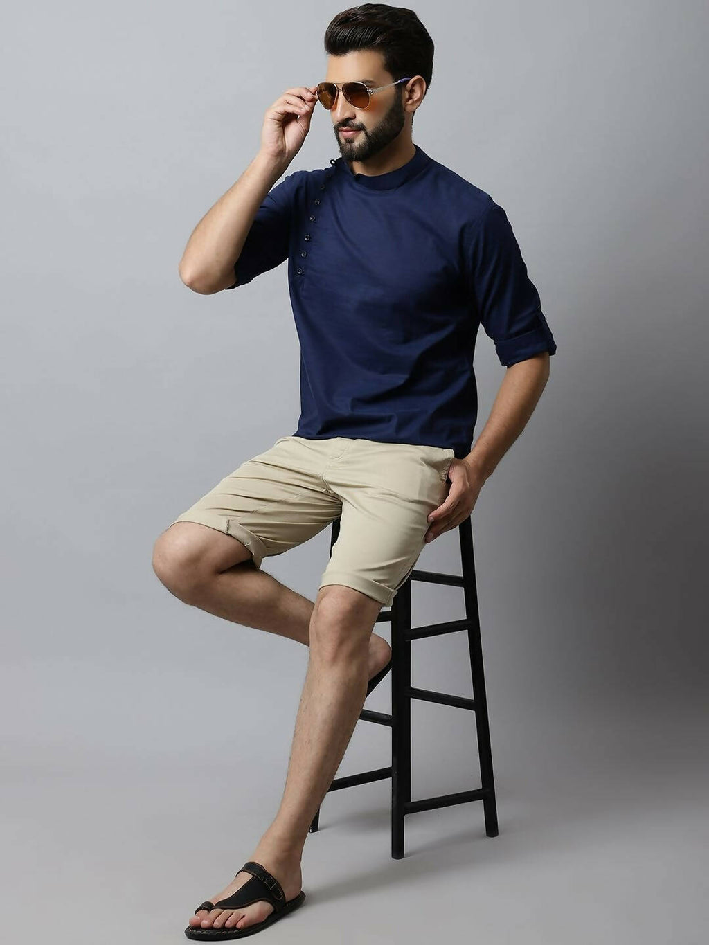 Even Apparels Navy blue Color Viscose Pure Cotton Men's Kurta With Side Placket (SLD1190)