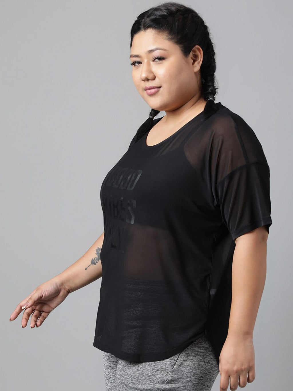 MKH Plus Size Typography Printed Drop-Shoulder Sleeves Dri-FIT Relaxed Fit Sports T-shirt