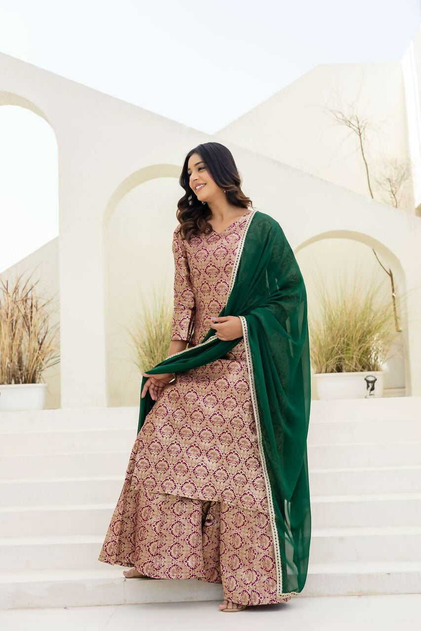 Teeya Creation Peach Viscose Jacquard Party Wear Designer Suit