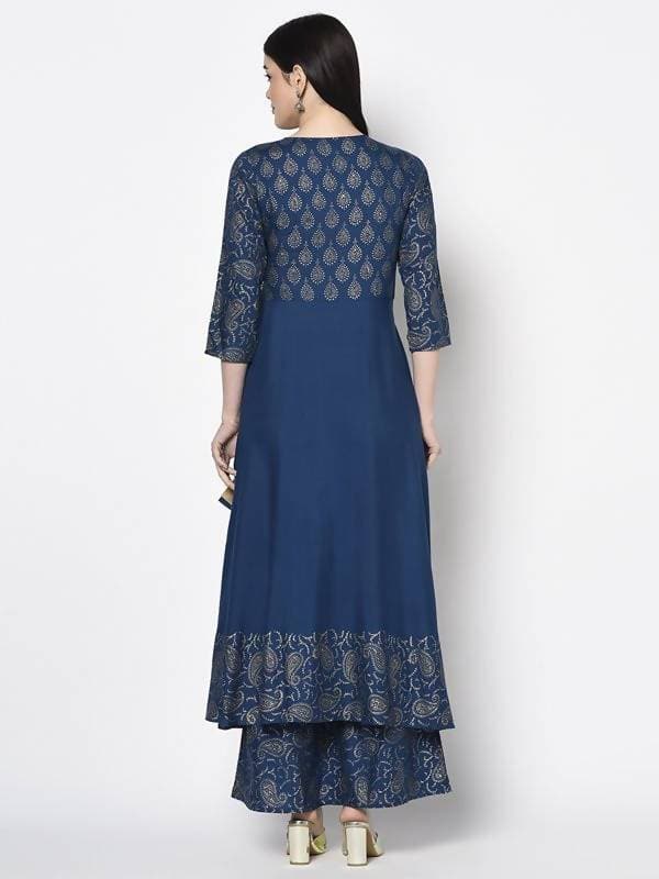 Aniyah Rayon Blue Color Foil Print Angrakha Anarkali Palazzo Set (AN-207K)