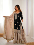 Lehenga Mart Designer Sharara Suit With Kurta, Sharara, Dupatta For Women-Black