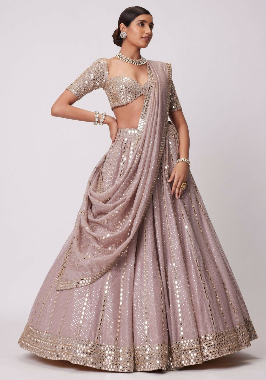 Lehenga Mart Designer Indian Wedding Lehenga Choli-Ash Pink