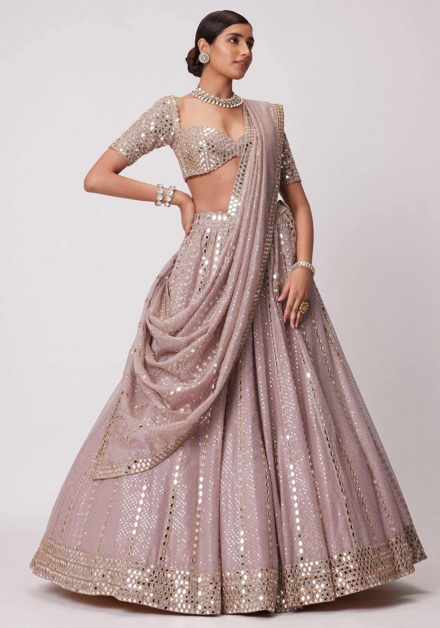 Lehenga Mart Designer Indian Wedding Lehenga Choli-Ash Pink