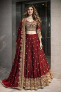 Teeya Creation Maroon Color Fendy Satin Heavy Embroidery Work Wedding Wear Stitched Lehenga Choli