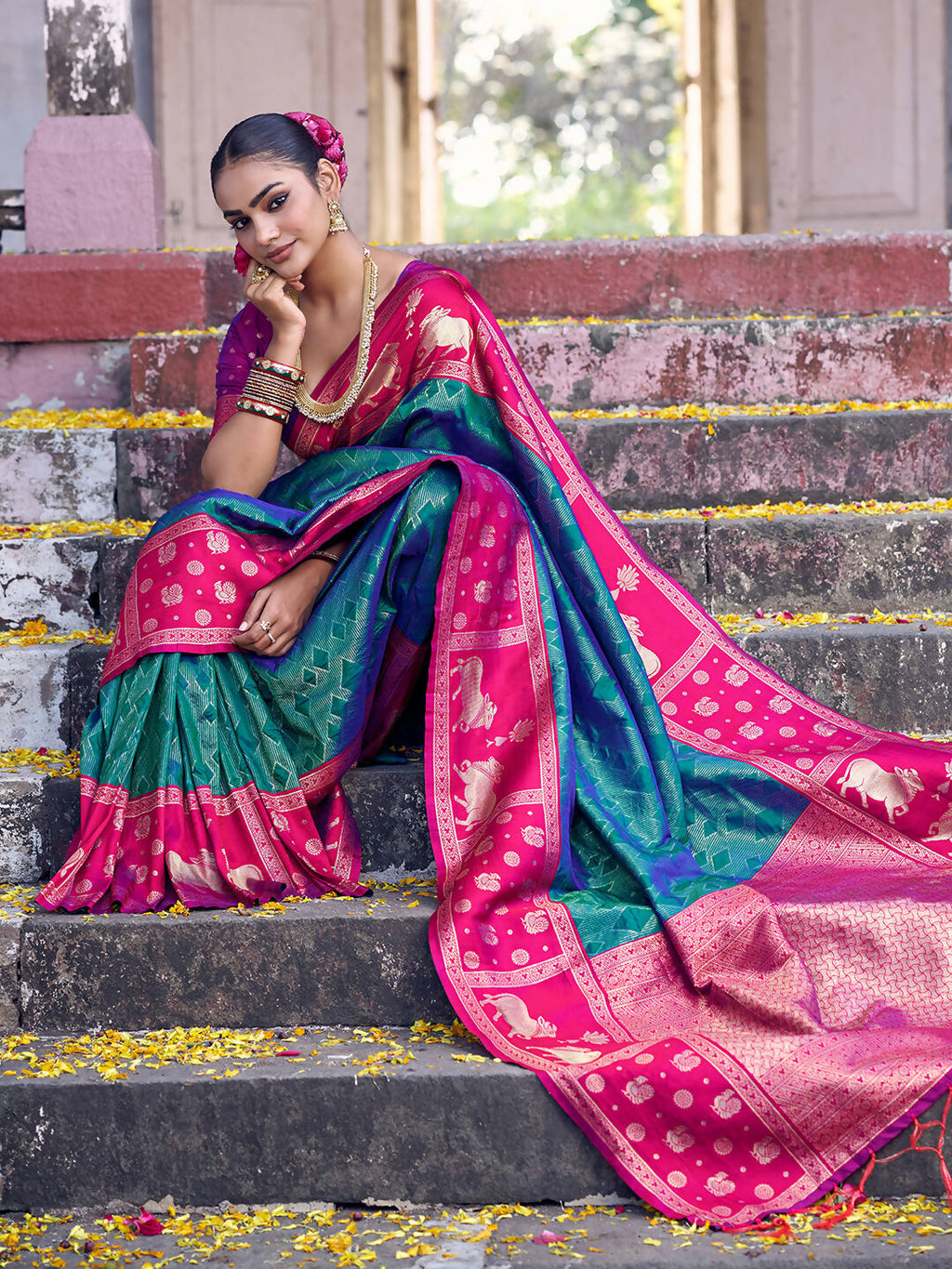 Shree Shyam Fashion Teal Soft Silk Saree