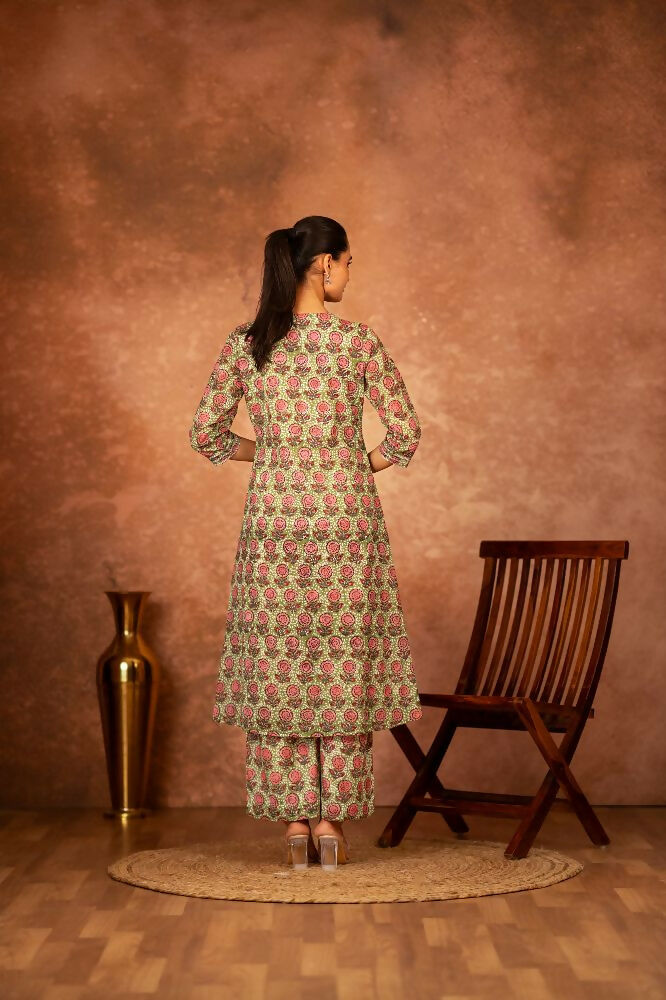 Joban Fashion Green Hand Block Printed Cotton Suit Set