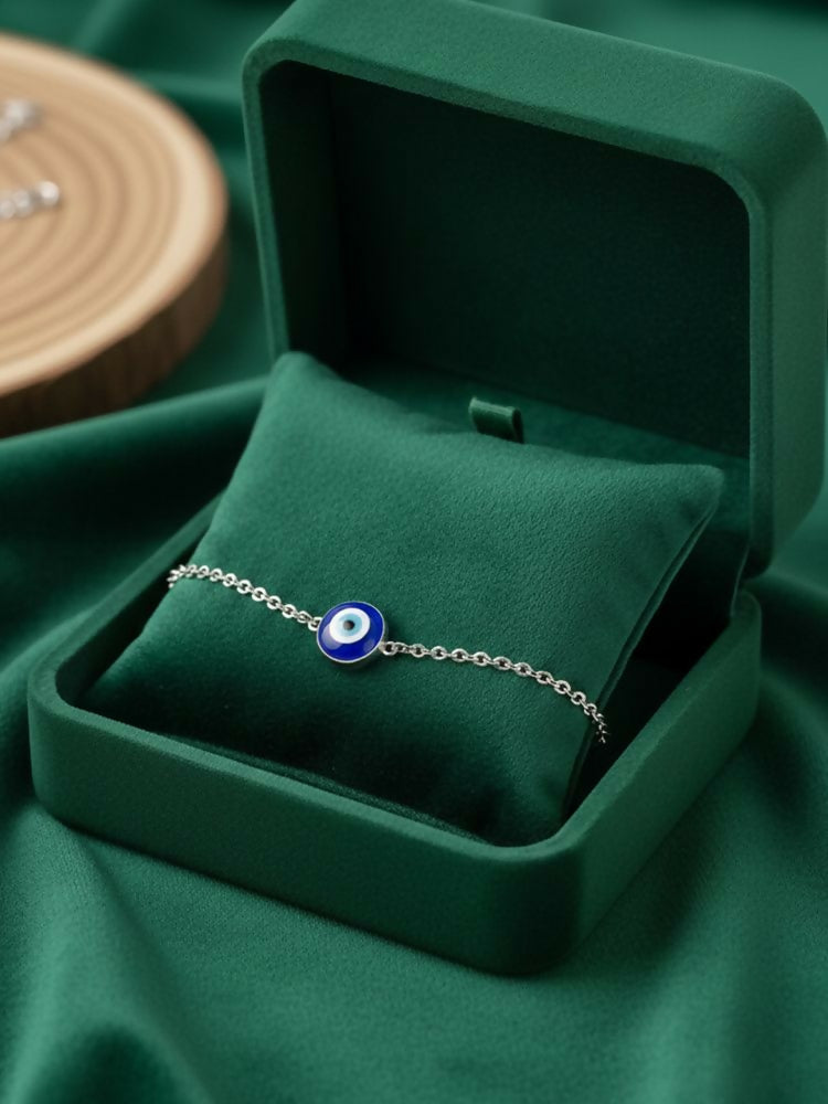 NVR Women Evil Eye Silver Plated Link Bracelet