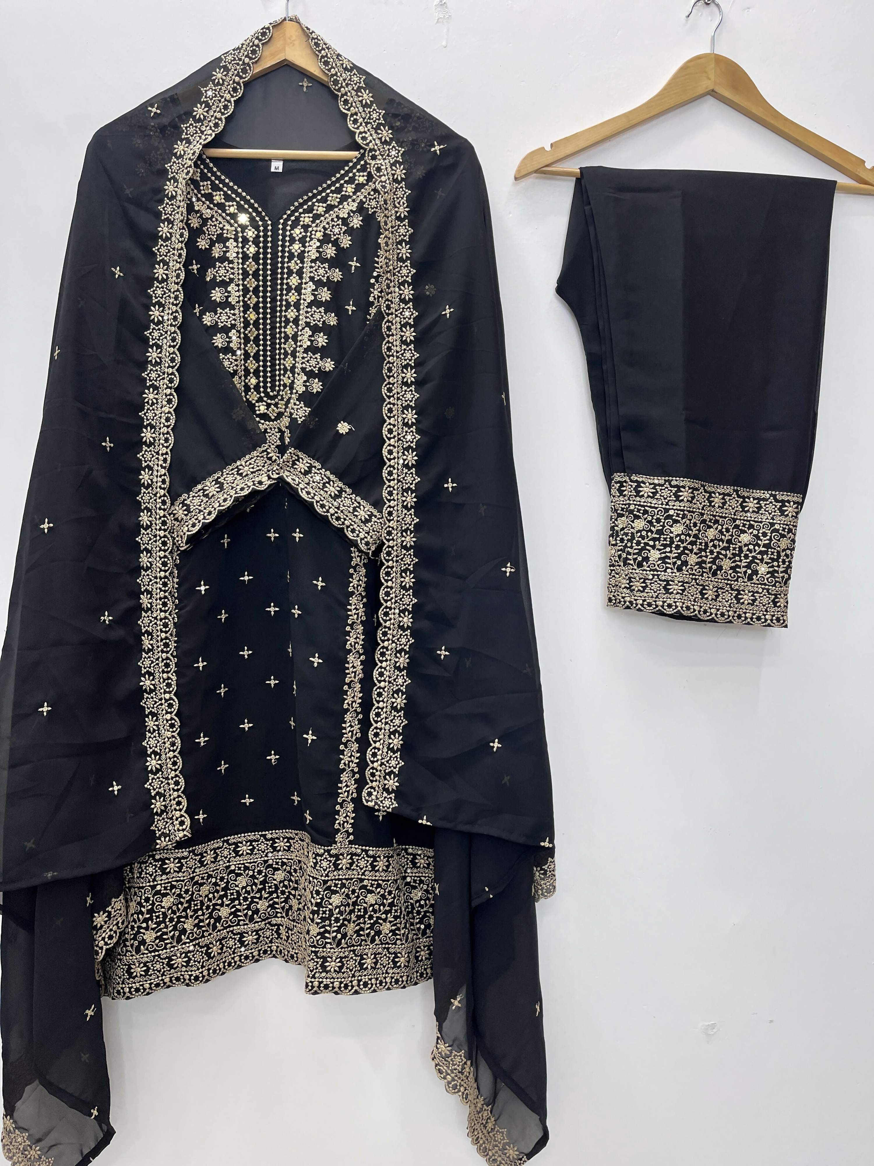Teeya Creation Black Color Faux Georgette Embroidery Work Party Wear Salwar Suit