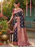 Shree Shyam Fashion Navy Blue Silk Blend Saree