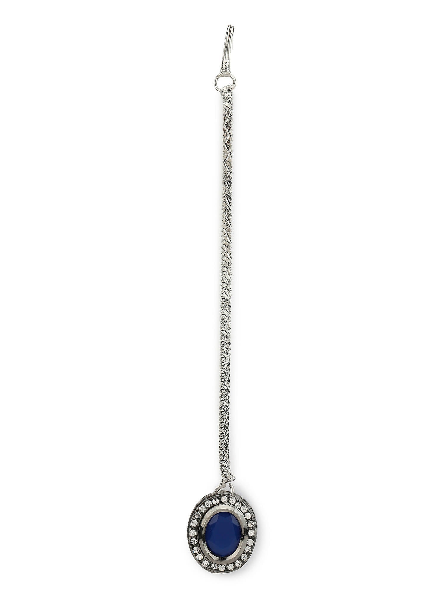 Women's Blue Silver-Toned Kundan Studded Maang Tikka - Ruby Raang