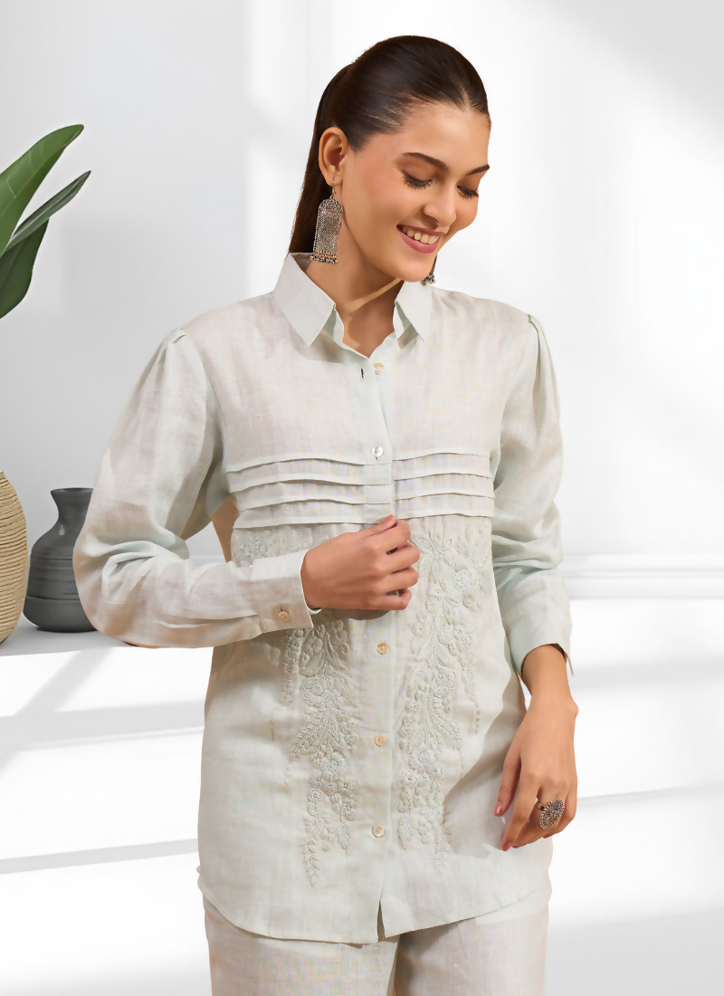 Joban Fashion Powder Blue Linen Embroidered Readymade Cord Set