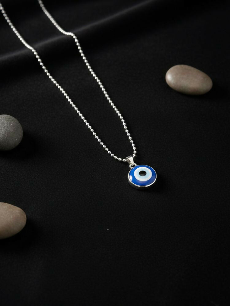 NVR Silver Plated Evil Eye Pendant with Chain for Men & Women
