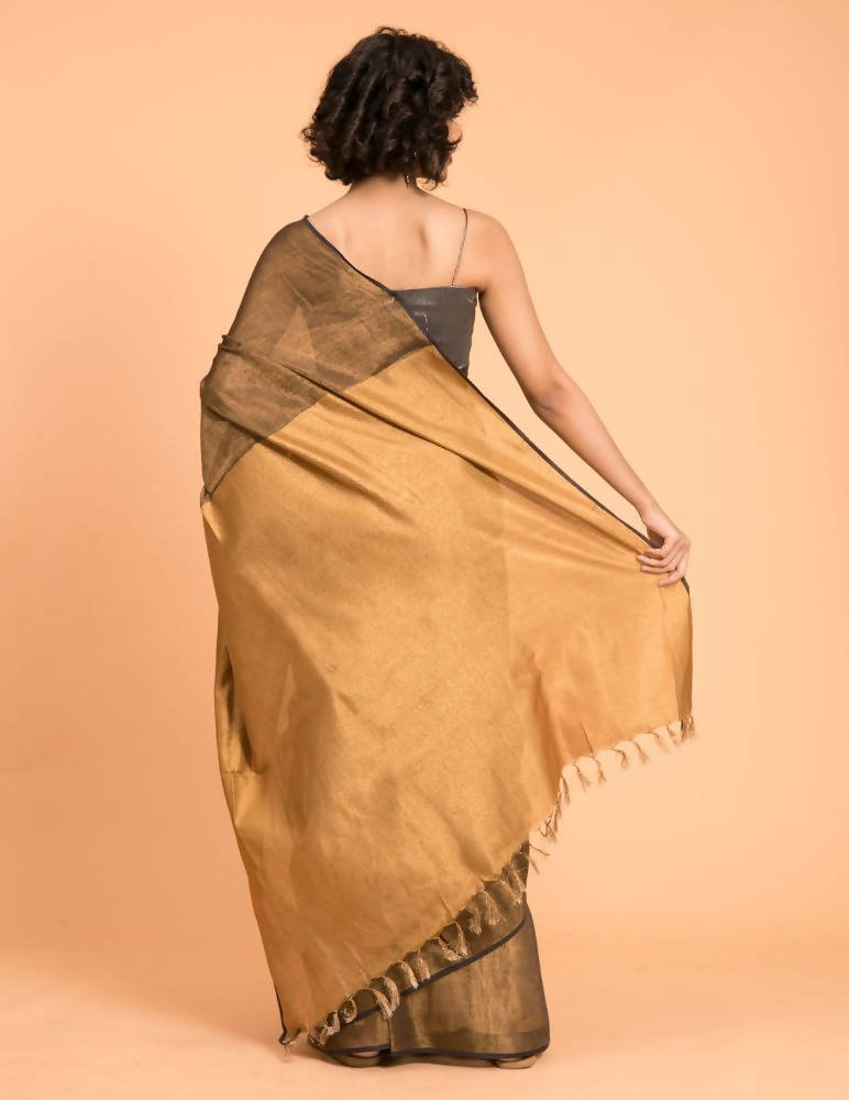 Suta Black Gold Woven Design Zari Pure Linen Saree