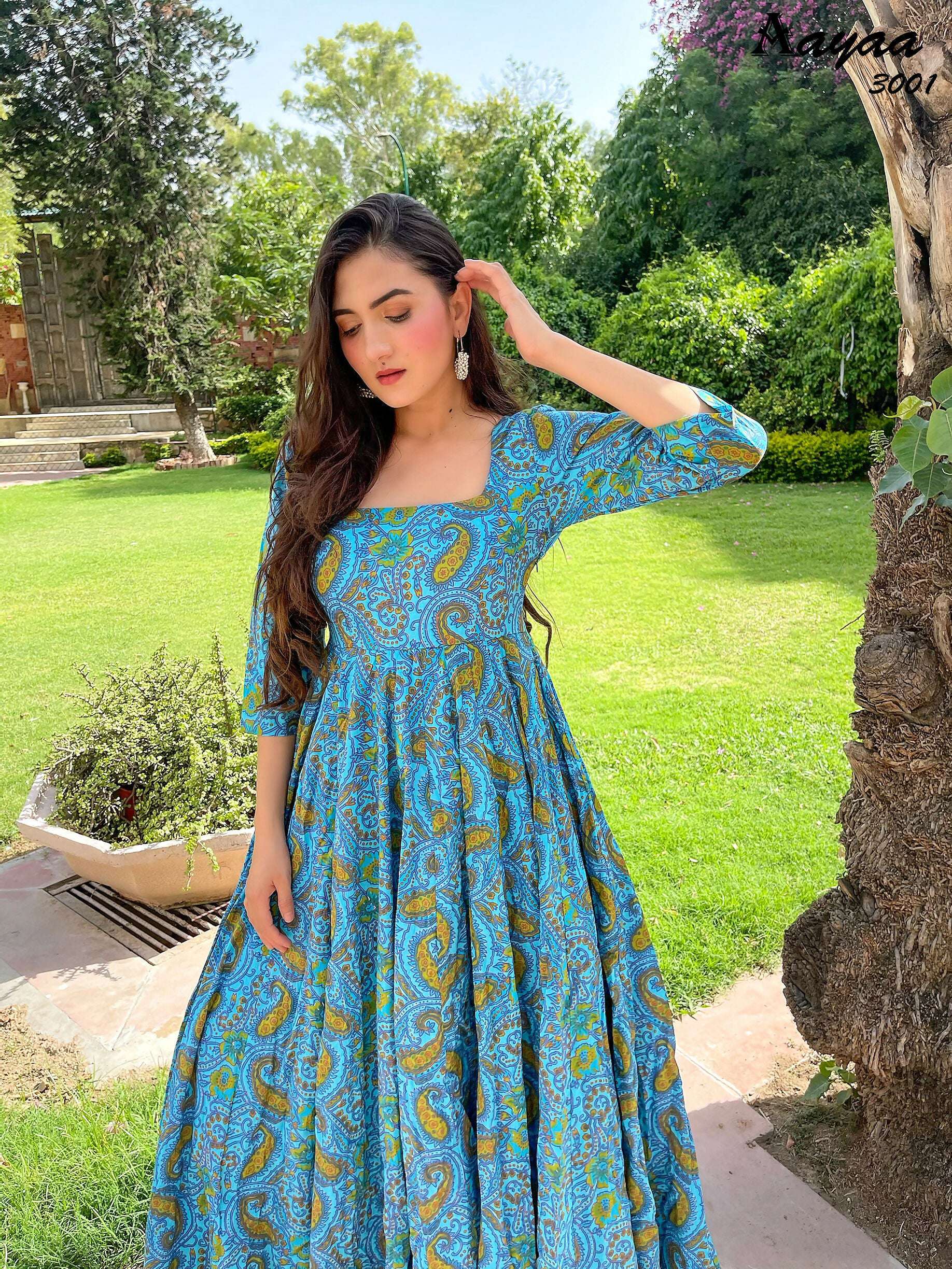 Aayaa Pure Ab Cotton Gown With Heavy Digital Print - Multi Color