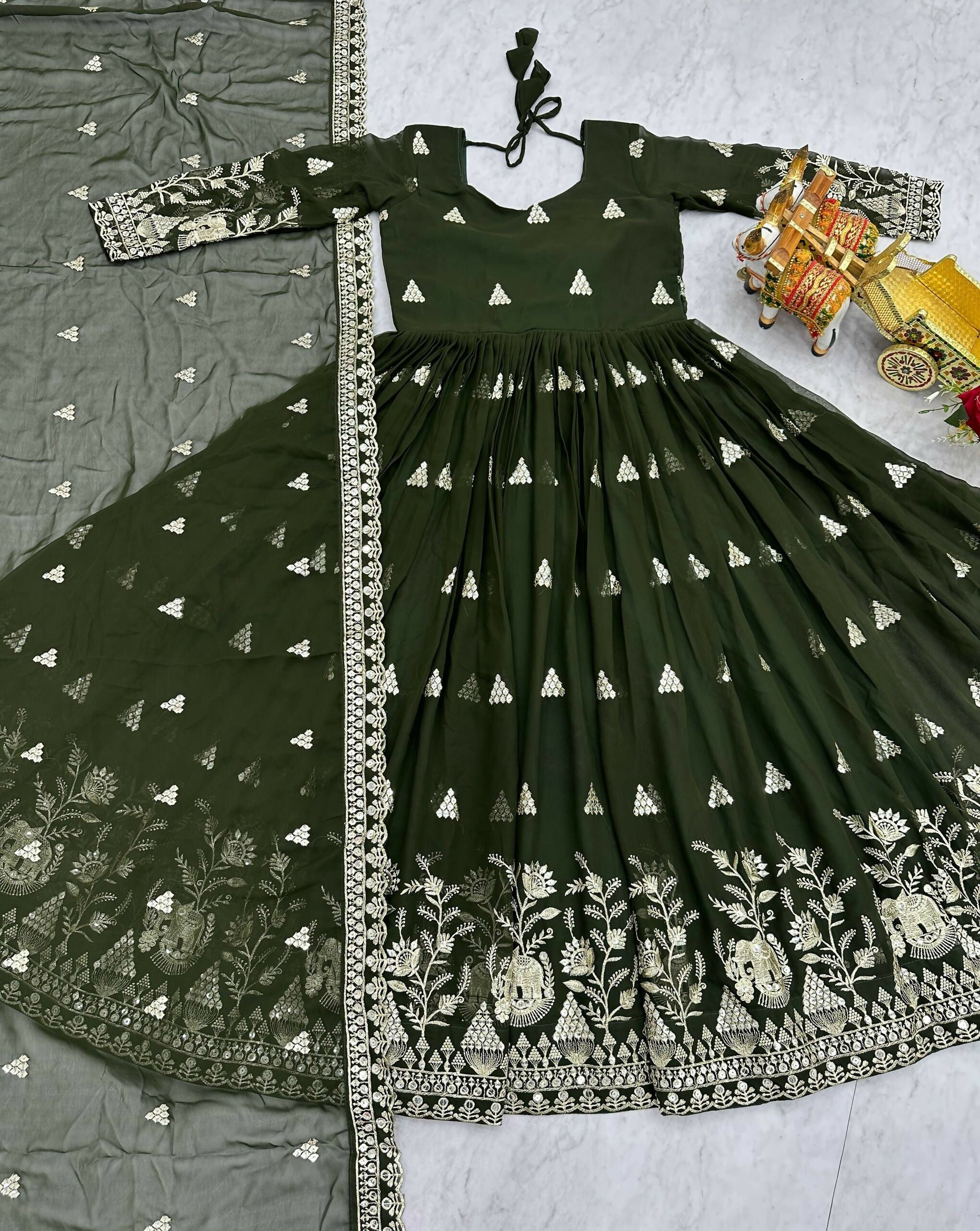 Teeya Creation Womens Casual Party Wear Heavy 7mm Sequence Embroidery Work Mehendi Gown Set