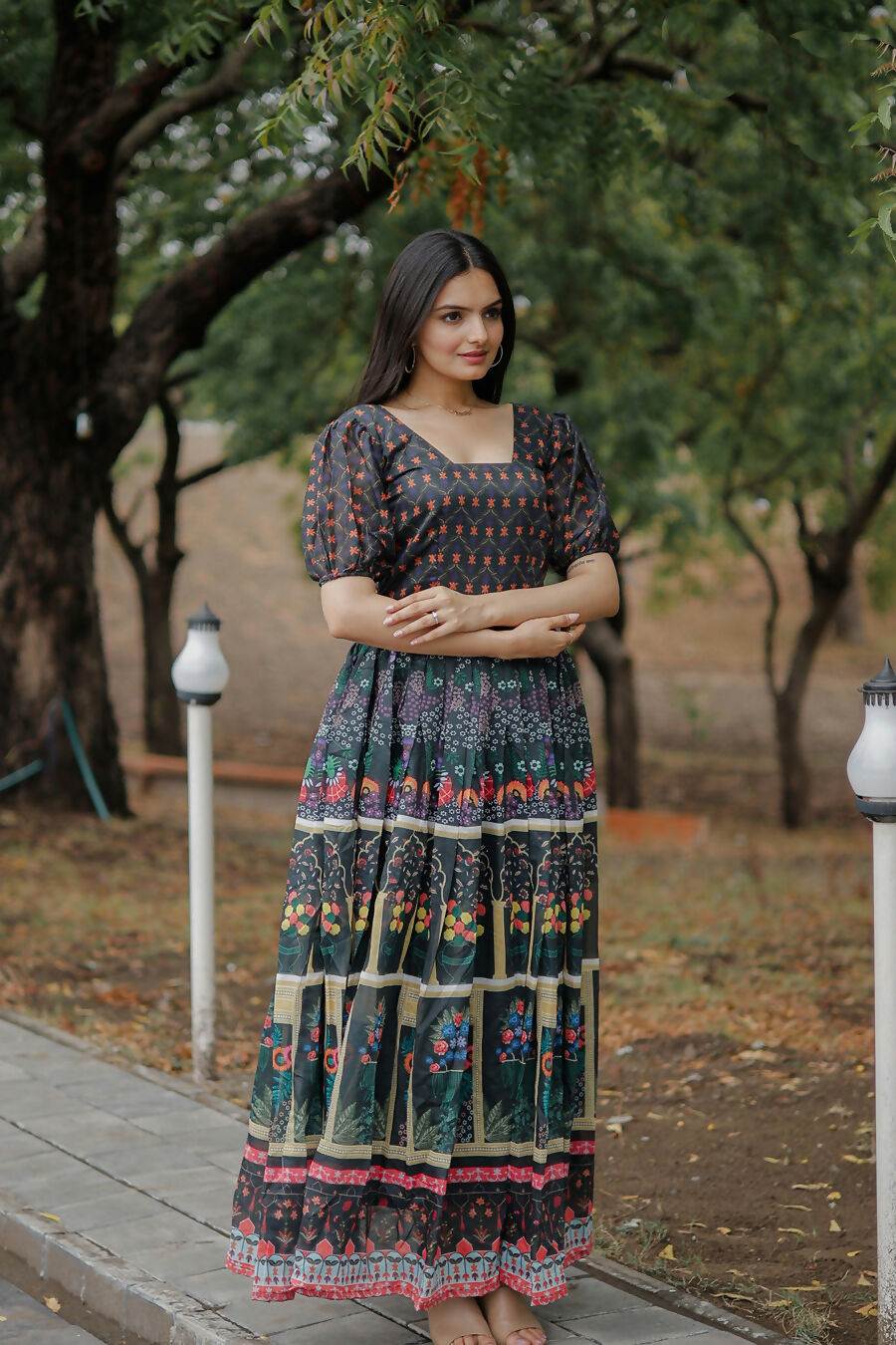 Aayaa Pure Chanderi Gown With Heavy Digital Print - Multi Color