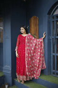Aayaa Designer Embroidery Zari Sequins-Work Faux Blooming Georgette Suit - Red