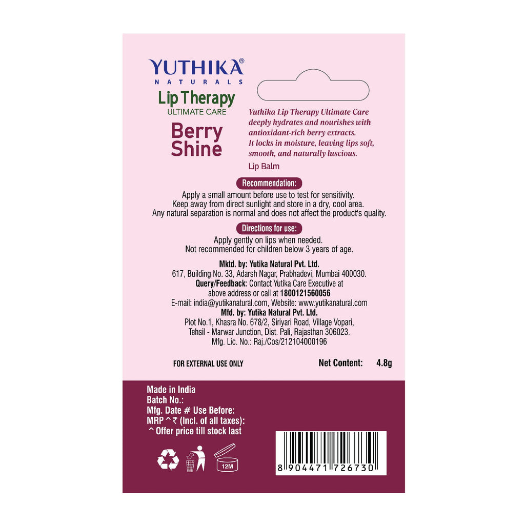 Yuthika Moisturizing Lip Balm – Berry Shine