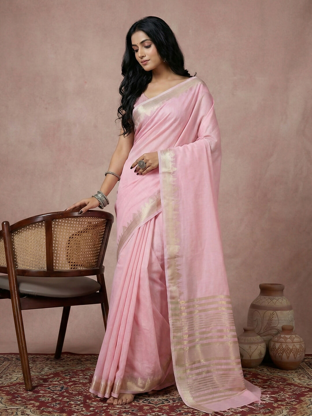 Shree Shyam Fashion Light Pink Cotton Saree