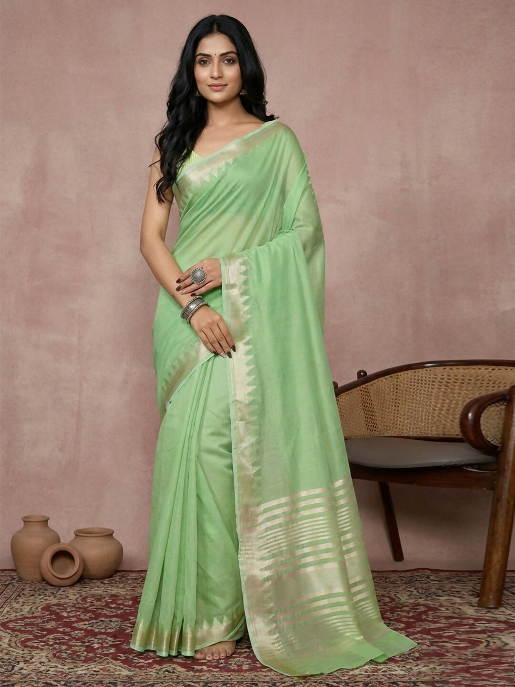 Shree Shyam Fashion Light Green Cotton Saree