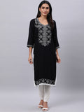 Souchii Women Black Ethnic Motifs Yoke Design Thread Work Kurta