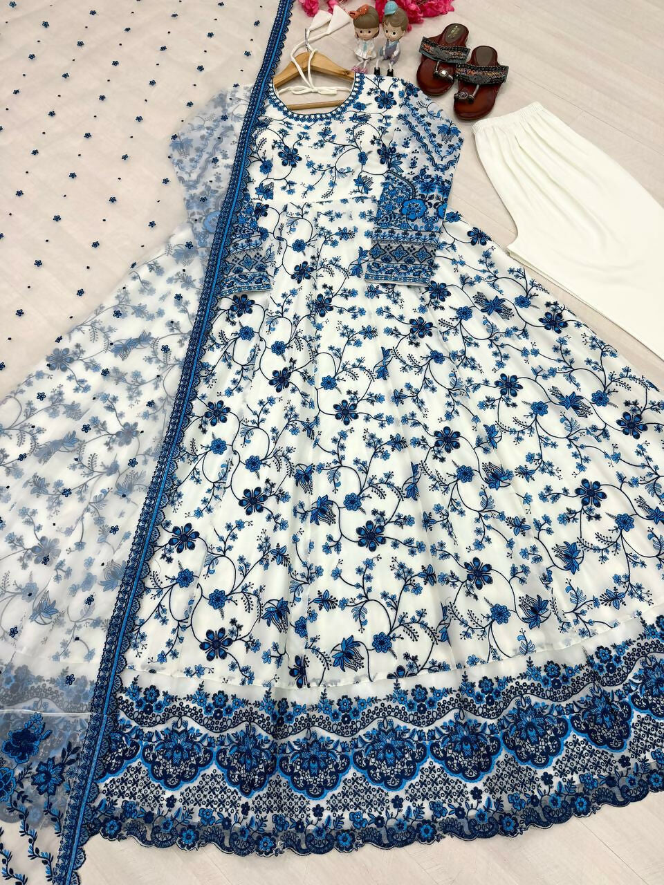 Teeya Creation White Color Faux Georgette Heavy Embroidery Work Wedding Wear Long Gown